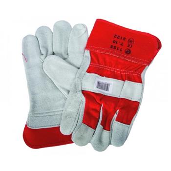 Szürke marhahasíték rakodó kesztyű piros vászon kézhát